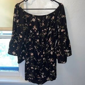 Soprano brand romper. Size Large. Black with green and pink flowers.